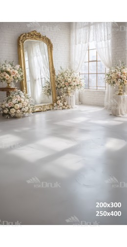 Tło fotograficzne „Jasne wnętrze z lustrem i kwiatami w stylu romantycznym” | 3998